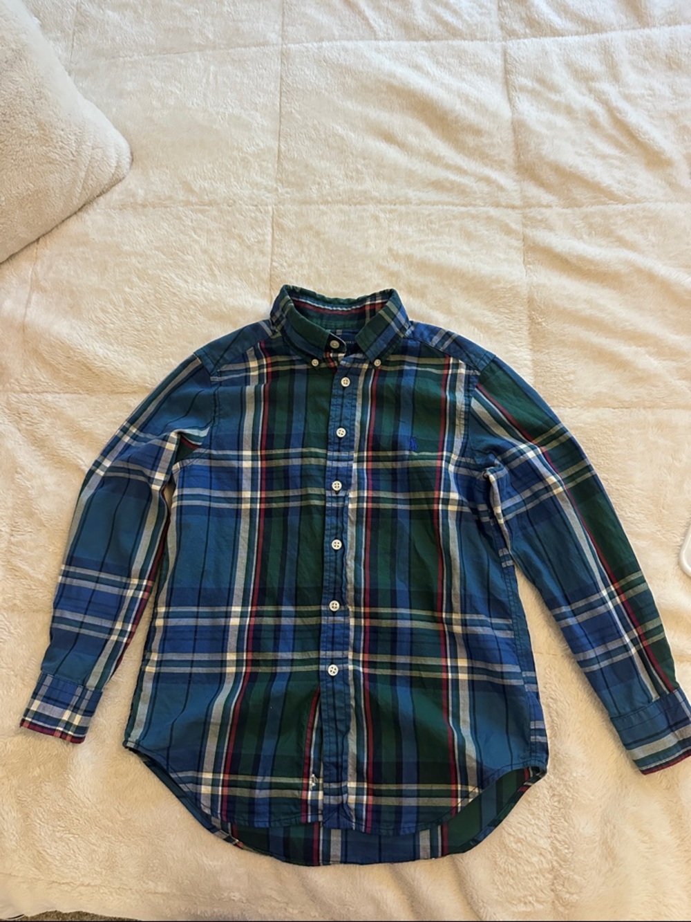 Ralph Lauren Boys Blue & Green Plaid Button-Down Shirt